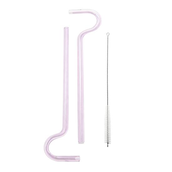 2Pcs Glass Drinking Straws with Anti-Wrinkle Glass Straws Cleaning Brush Reusable Curved Design Protects Lips Eco-Friendly