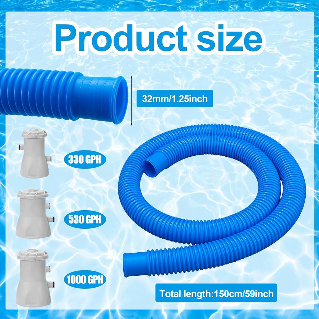2 Pcs Pool Pump Hoses For Above Ground Pools 1.25" X 59" Pool Hose Replacement Blue Pool Filter Pump Hoses With 4 Metal Clamps And 2 Pipe Holders