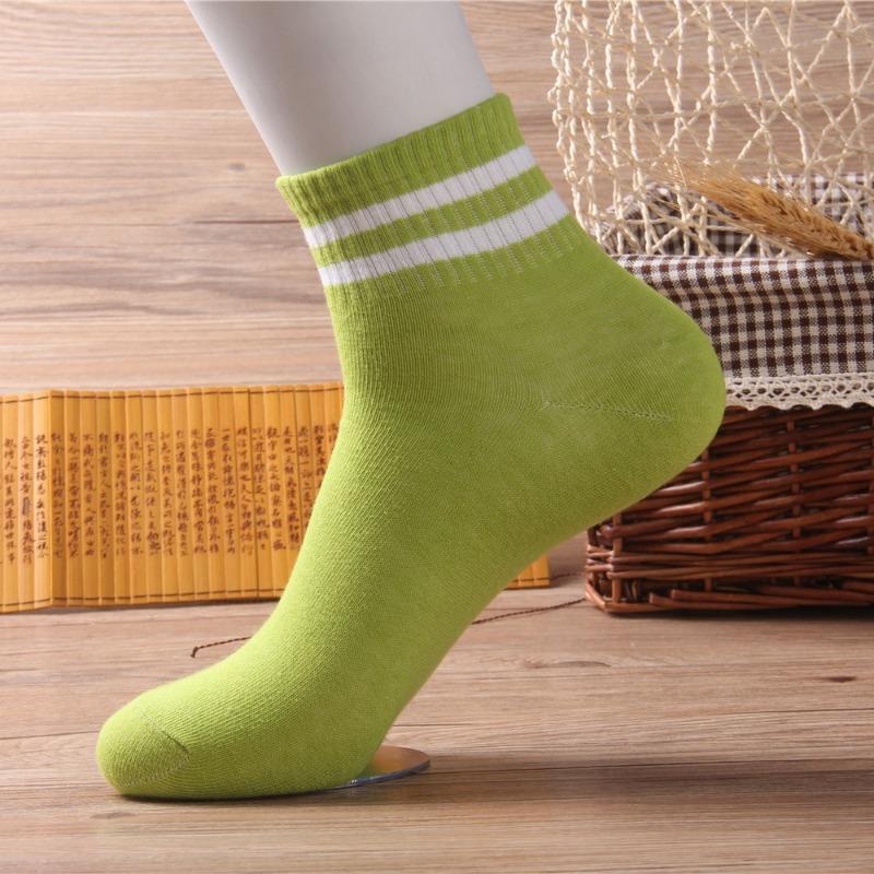 Socks Women's Spring and Summer Two-bar Solid Colour Sports and Leisure Mid-calf Socks Breathable Sweat Anti-odour Short Male