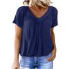 Women's Casual Color V-Neck Pleated Short Sleeved Top V-Neck Pleated Short Sleeved Top