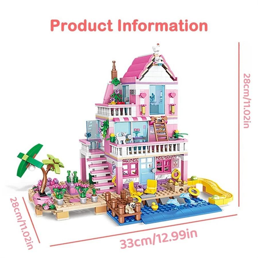 Summer Holiday City House Seaside Villa Construction Blocks Apartment Street View Figures Diy Blocks Toys For Kid Girls Friends Present