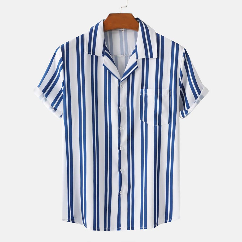 Haut Décontracté de Vacances Hawaïennes pour Homme Ample Confort Chemise à Manches Courtes Rayée