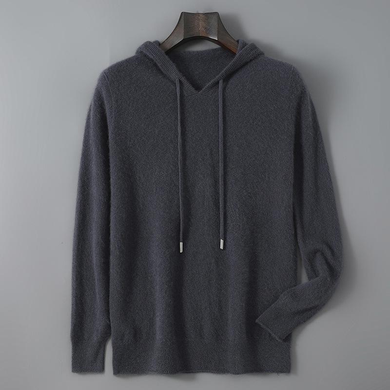 Men's Pure Wool Hoodie - Soft, Comfortable, Long Sleeve Knitwear for Autumn & Winter.