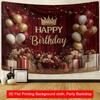2D Burgundy Gold Happy Birthday Banner, Luxury Crown Party Decor Backdrop