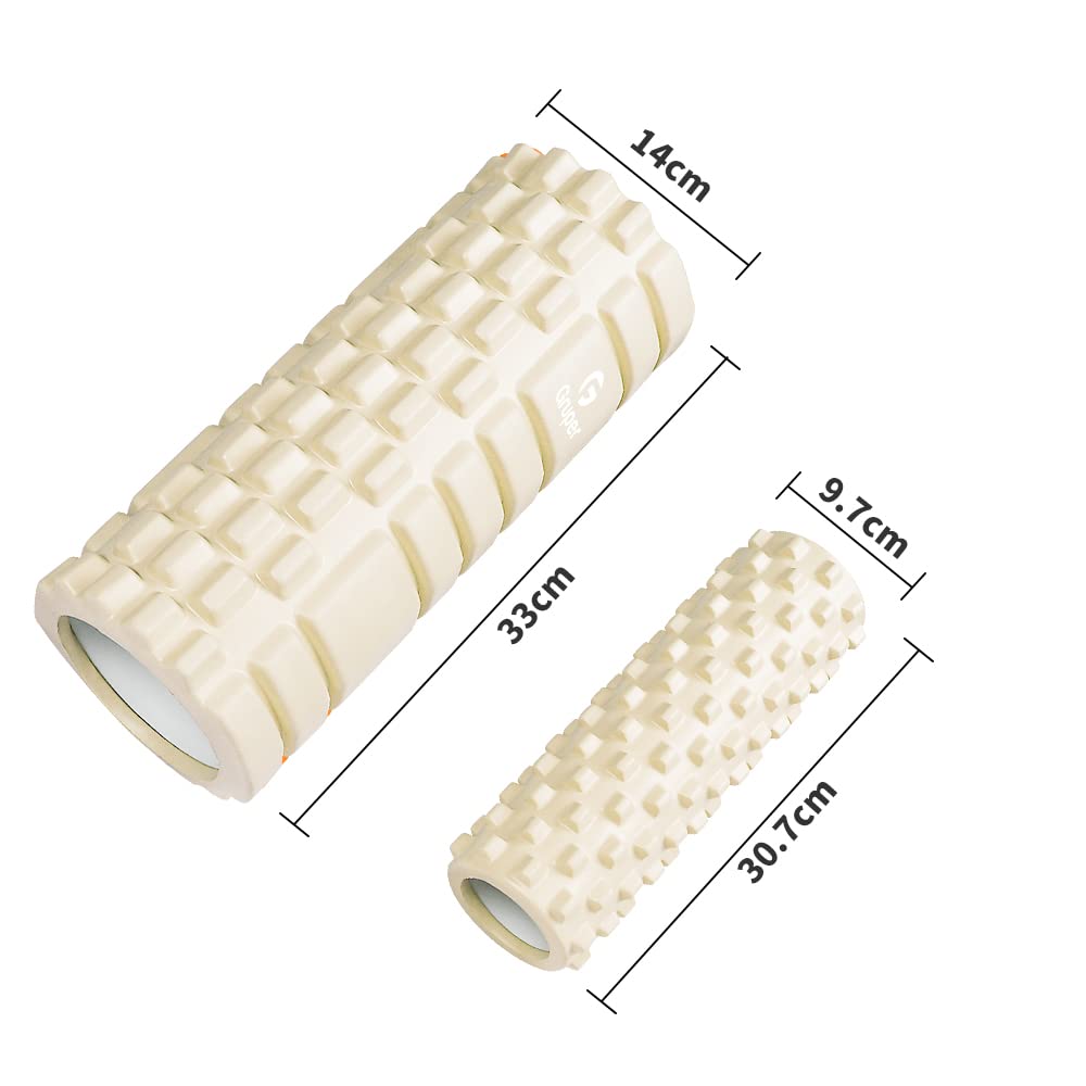 Gruper Foam Roller Myofascial Release Set Large and Myofascial Stretch Grid Foam Roller (2 Rollers, Small) - Roller, Roller, (Off-White)