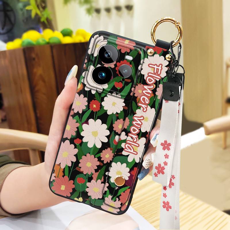 Wristband Anti-knock Phone Case For Realme GT7 Pro Kickstand Fashion Design Back Cover Phone Holder Waterproof Flower