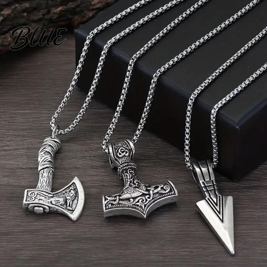 Evil Eye Repellent Jewelry 3Pcs Viking Necklace Hammer Spearhead Ax