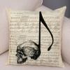 Vintage Music Note Pillowcase Decor Guitar Microphone Violin Printed Pillow Case for Home Sofa Soft Plush Cushion Cover 45x45cm
