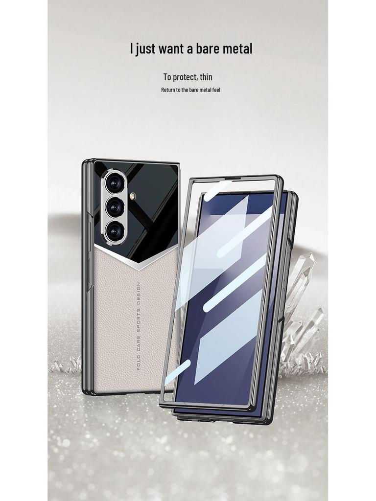 Samsung ZFold7 Electroplated Solid Color Leather Phone Case - Foldable Cover