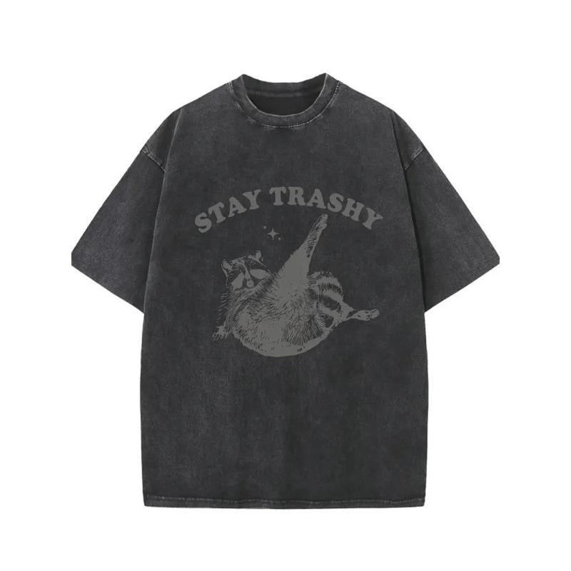 

Washed, Funny Raccoon High-quality Cotton Retro Fashion Men S T-shirt, a Certain Thickness Is Suitable for Summer T-shirts, Holiday Gifts S чёрный