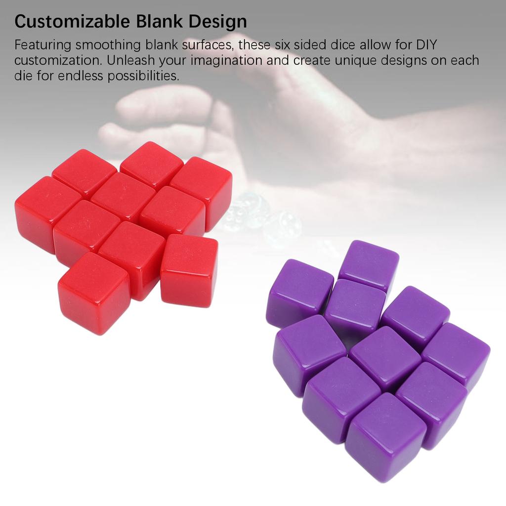 20PCS 16mm Blank Dice Set Plastic Multicolor DIY Cubes Six Sided Dices with Storage Bag for Board Games Red Purple