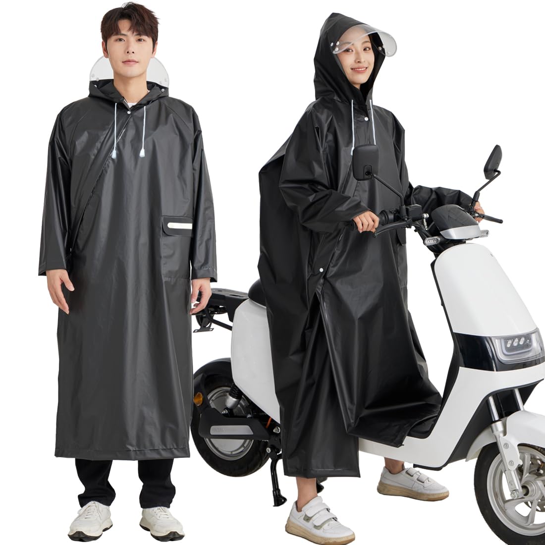 

Дождевик для велосипедов и рюкзаков, дизайн на 2025 год, с диагональной молнией и двойной дождевик для женщин, длинный, со светоотражающими элементами для поездок на работу чёрный
