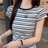 Women's Summer 2025 Popular Striped Short Sleeve T-shirt | Unique & Stylish Straight Shoulder Design