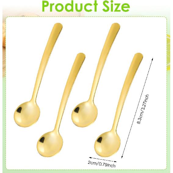 Small Spoons for Spice Jars, 4 Pcs 3.3 Inch Spice Spoon, Tiny Spoons for Spices, Sugar, and Salt, Gold