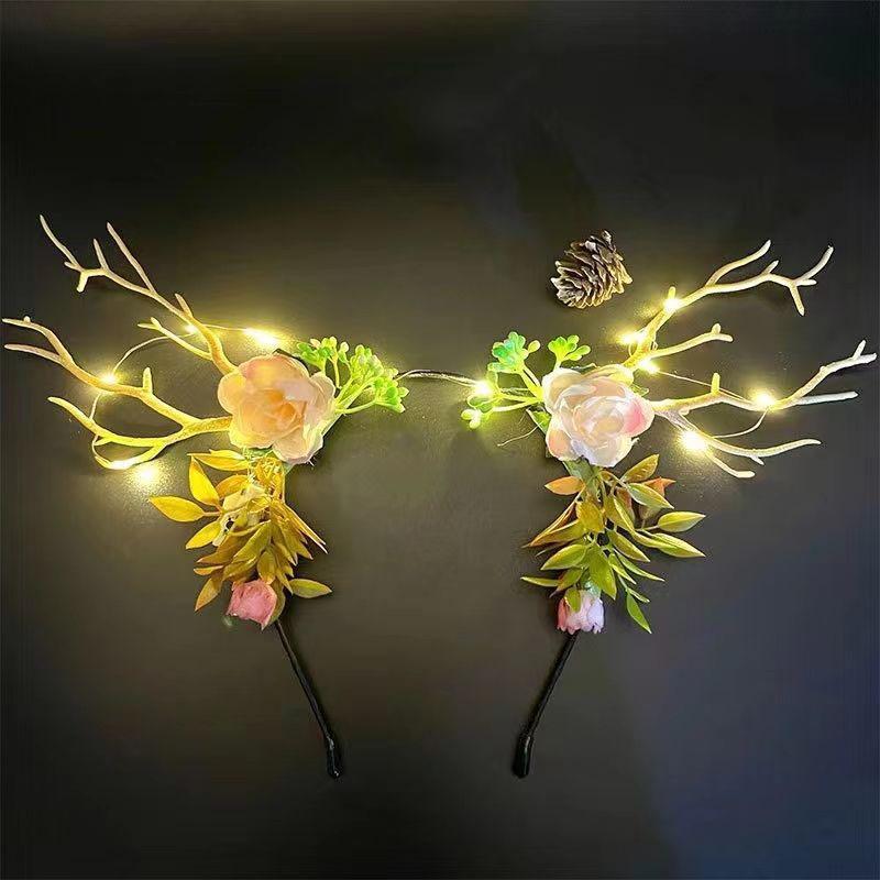 New Luminous Headpiece Elk Antlers Headband Christmas Flash Headband Flower Fairy Party Night Market Toy