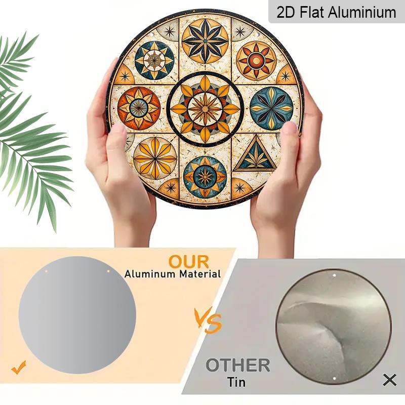 2D Flat, 1pc Round Vintage Mosaic Geometric Pattern Metal Sign, Metal Wall Door Hanging Decor, Suitable for Placing in Room/Restaurant/Bar/Front