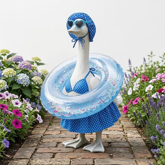 Summer Porch Goose Outfits Funny Goose Costume Set with Pool Float Swim Goggles Swinsuits Hawaiian Luau Style Bikini Set for Outdoor Patio Lawn Decor