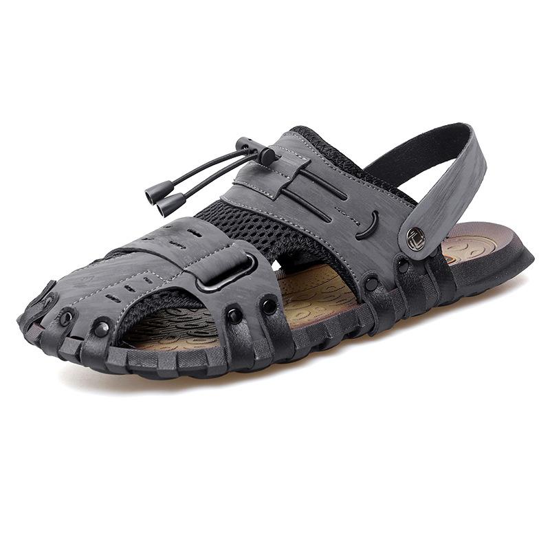

Fashion New men s beach shoes fashionable, trendy, comfortable, breathable, flat bottomed, wear-resistant leather sandals 38 серый