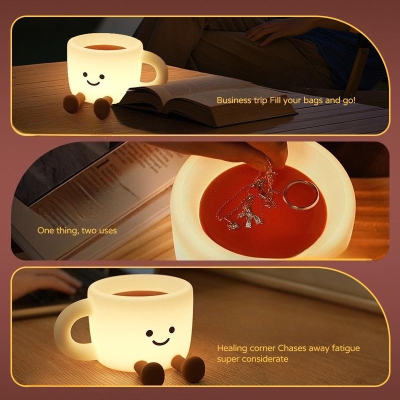 Silicone Pat Light Coffee Cup Shaped Rechargeable Creative Atmosphere Light Living Room Bedroom Desktop Decoration Night Light