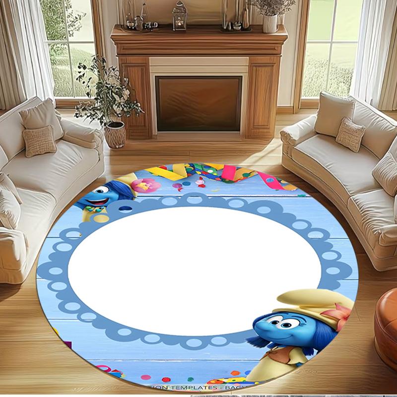Blue Smurfs Print Round Rug, Washable Floor Carpet, For Entryway Dorm Laundry Room Office Study, Home Decor Birthday Christmas Gift