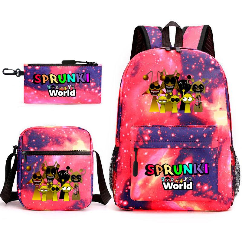 New Rhythm Box Sprunki Music Game Schoolbag Backpack Pencil Case Three-piece Set Student Heat Transfer Backpack D