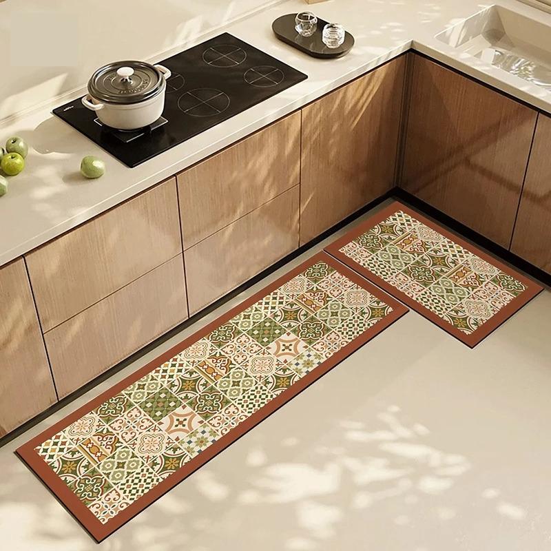 Non-slip Oil-proof Kitchen Floor Mat American Retro Waterproof Wipeable Carpet Long Decoration Rug Free Cleaning