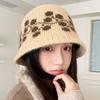 Ethnic Style Floral Knitted Bucket Hat Sweet Warm Fisherman Hat  Autumn and Winter