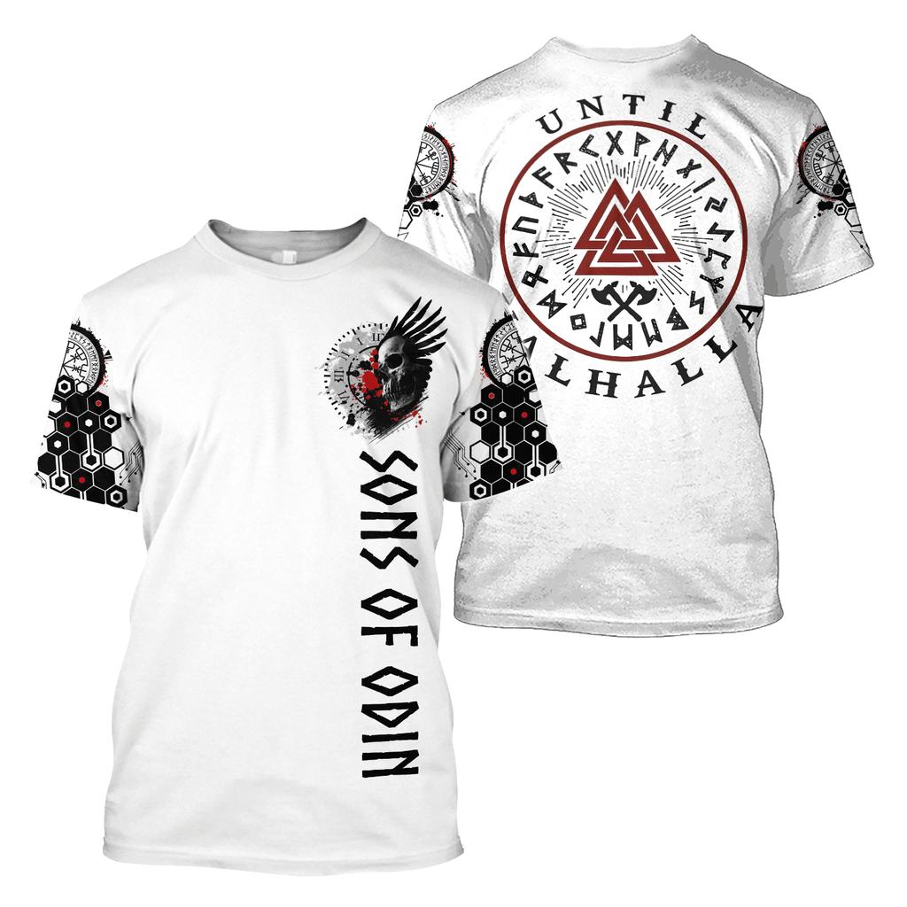 3D Print Viking Symbol męskie ponadgabarytowe koszulki letnie Casual wokół szyi koszulki z krótkim rękawem Unisex Street Tees topy