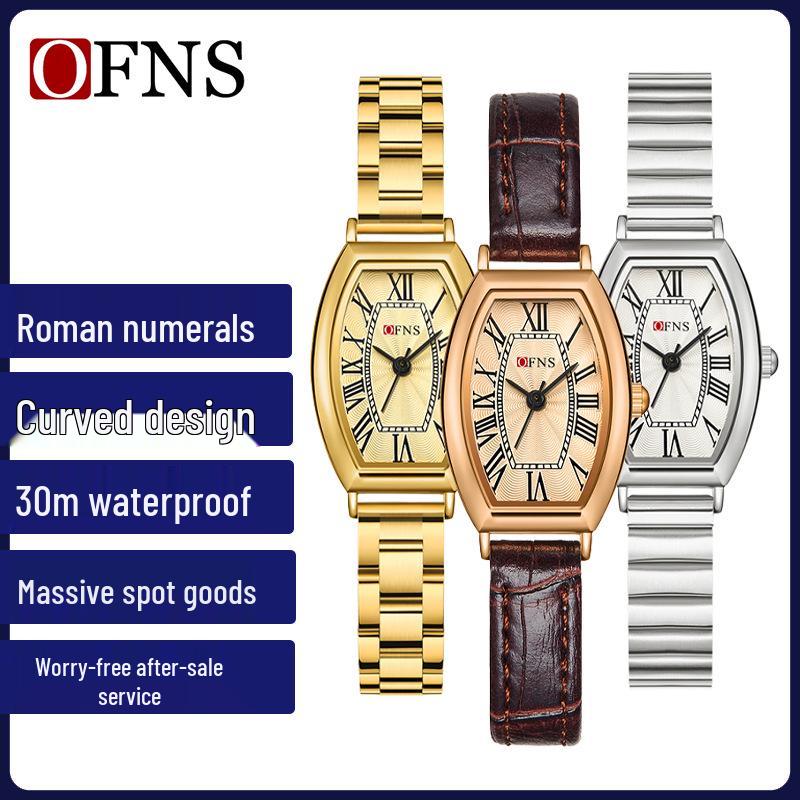 OFNS Women's Artistic Retro Barrel-Shaped Quartz Watch with Roman Numerals