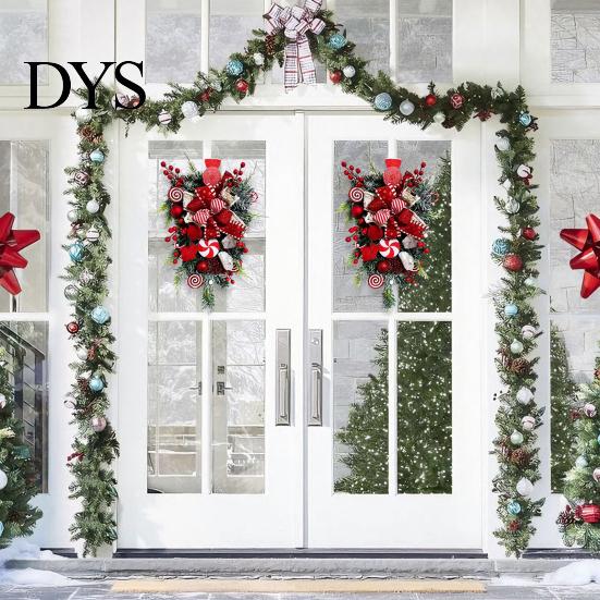 Festive Atmosphere Decoration Candy Cane Christmas Teardrop Swag, Red White Striped Peppermint Swag Artificial Wreath for Front Door, Indoor