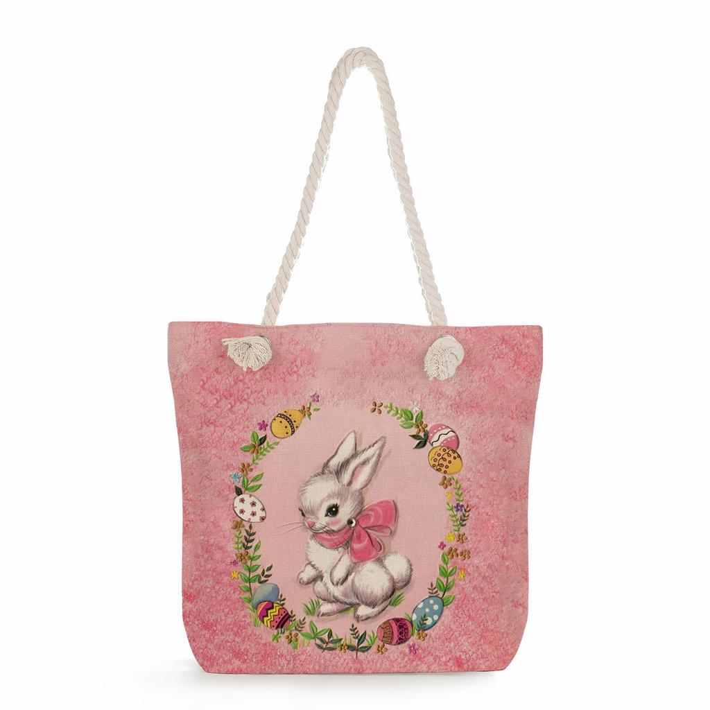 Sac de plage à bandoulière unique en corde épaisse avec imprimé lapin créatif 7247 CLE