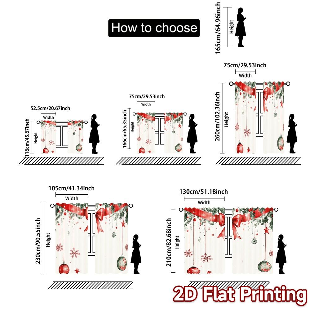 2pcs,Curtains Christmas Ornaments Hanging with Bow (3) Popular Contemporary Curtains Polyester Curtains Decorations For Home