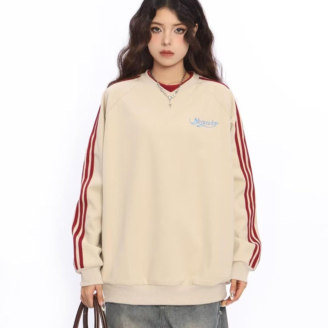 

Винтажный уличный пуловер, толстовки для женщин Y2k, корейский оверсайз, толстовка в стиле хиппи, топы с длинными рукавами, осень-весна XL абрикосовый