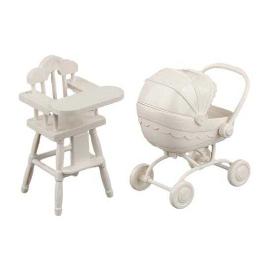 Mini Doll Stroller And High Chair Set for Dolls Realistic Baby Toy Stroller Lightweight Portable ABS Plastic Doll Accessories for Kids Imaginative
