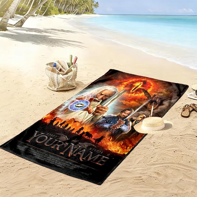 Name Custom Lord Rings Print Beach Towel, Large Soft Quick Dry Towel for Beach Camping Swimming