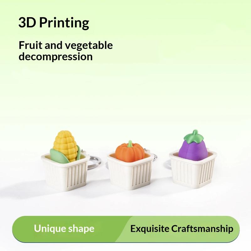 Fidget Toy Keychain 1Pcs 3D Vegetable Fruit Design Non-Lighted Soft Stress Reliever for Outdoor Travel Backpack Accessory