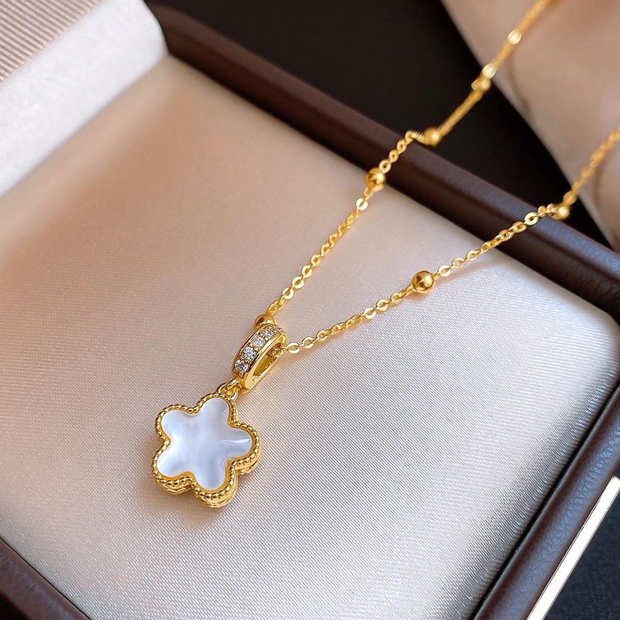 New Chinese simple dripping oil double-sided fritillary flower necklace accessories women s versatile sweater chain necklace