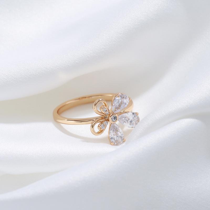 Fashion Crystal Flower Luxury  Rose Gold Color Natural Zircon Retro Women'S Ring Temperament Party Wedding Jewelry