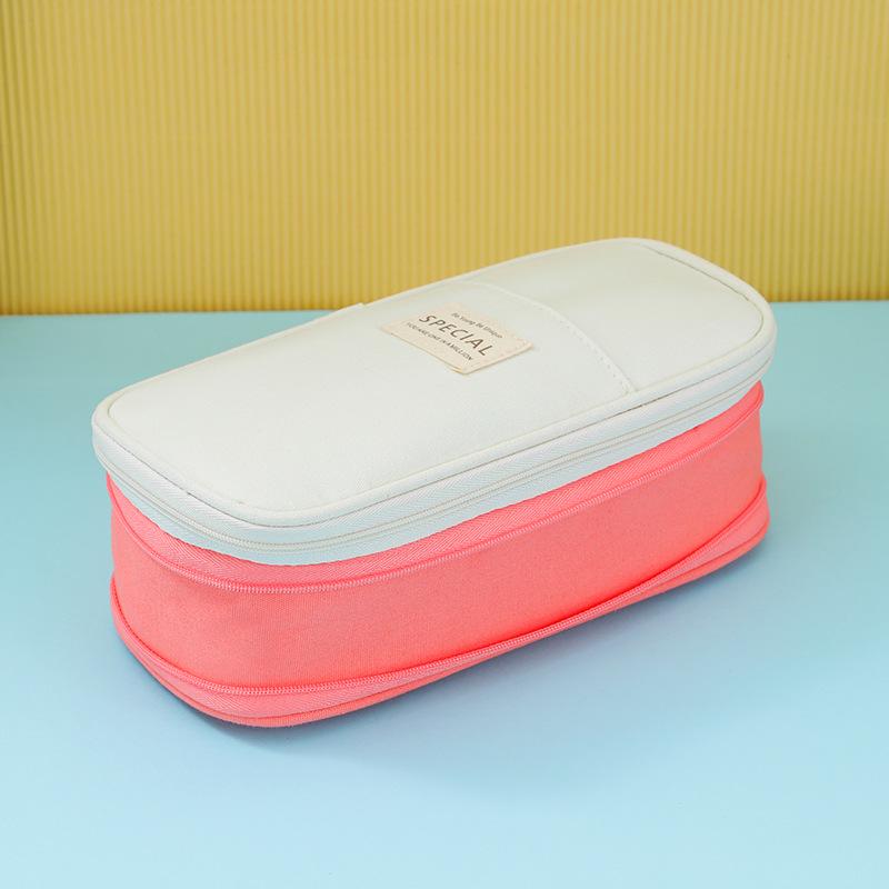 Colorblock Canvas Telescopic Pencil Case, Multifunctional Double Zipper, Convertible, Large Capacity Pencil Bag for Students