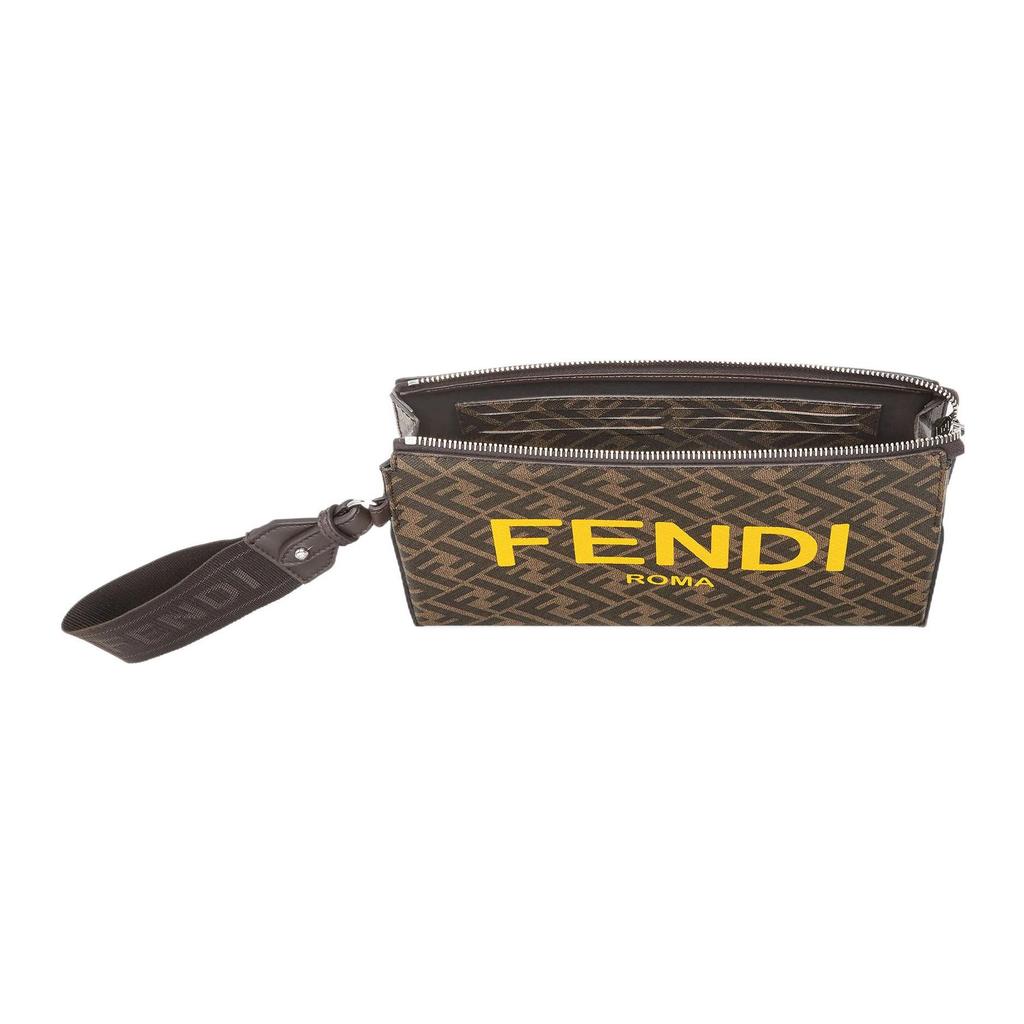 Fendi Monogram Logo FF Zipper Cotton Tote Bag Clutch Men Bags Brown 7VA564-AJJ4-F1HR8