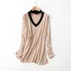 Export Plus Size Women's Clothing Fashion Contrast Color V-neck Hollowed Silk Cotton Knitwear Women's Autumn and Winter Pullover Bottoming Shirt
