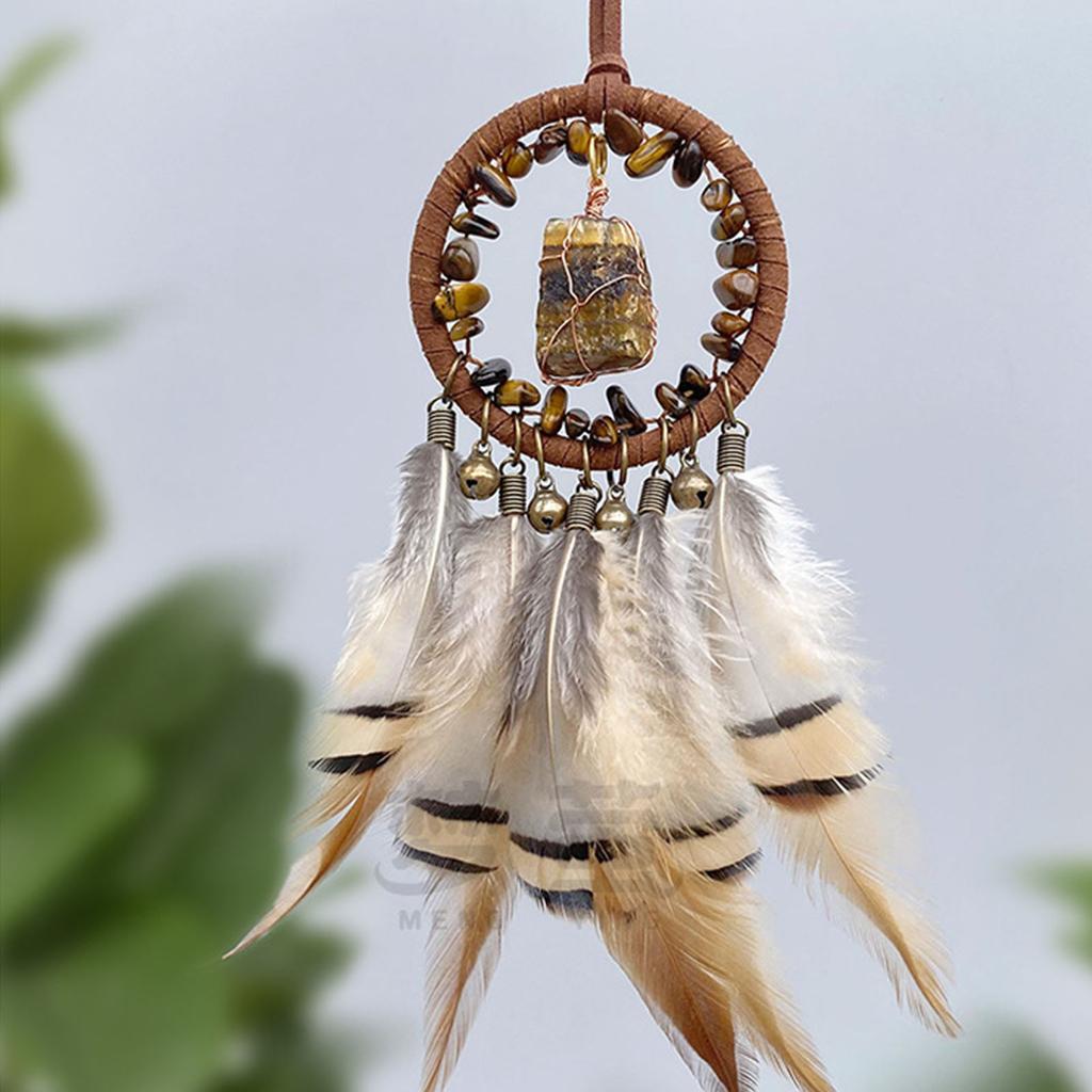 Handmade Woven Dreamcatchers Car Window Wall Hanging Feathered Tassels Natural Stone Bells Ornament for Bedroom Decors