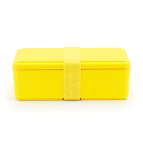 Miyoshi Seisakujyo GEL-COOL Square Lunch Box with Integrated Ice Pack, Large, Lemon Yellow, 17.8 X 8.7 X 6 Cm, 500ml Capacity, Single Tier, Suitable F
