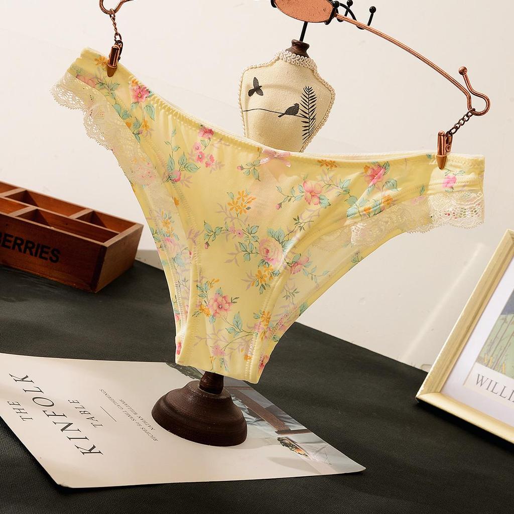 Diaochan Women's Silky Triangle Panties - Floral Lace, No Panty Lines