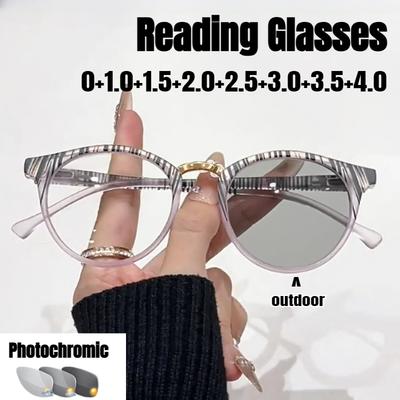 Fashion Photochromic Reading Sunglasses Neutral Retro Oval Frame Farsighted Glasses HD Anti-blue Light Color-changing Glasses