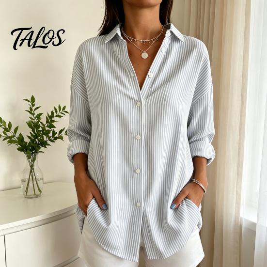 Tägliche Bluse Damen Gestreiftes Hemd für Sommer Herbst, Knopfleiste Einreiher Bluse, Elegant Lässig Langarm Hemdbluse