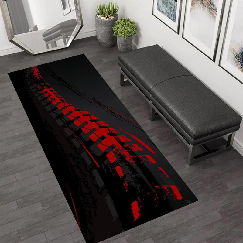 Alfombra Pasillera Runner Rayas de Carrera Rojo Negro, Alfombra, Felpudo Lavable Antideslizante para Pasillo, Decoración del Hogar Estética Streetwear Felpudo de Bienvenida