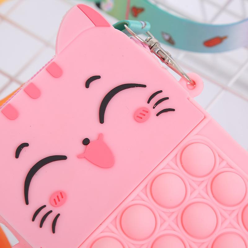 Poșetă nouă pentru fete cu bule Poșetă cu monede prințesă geantă crossbody din silicon moale pentru copii, drăguță pisică, rucsac cu desene animate, jucării pentru ameliorarea stresului, geantă de umăr