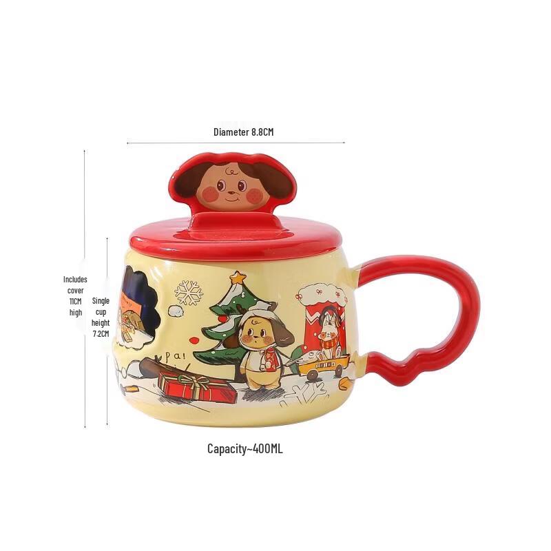 OLOEY Hand-Painted Cartoon Dog Ceramic Mug with Phone Holder