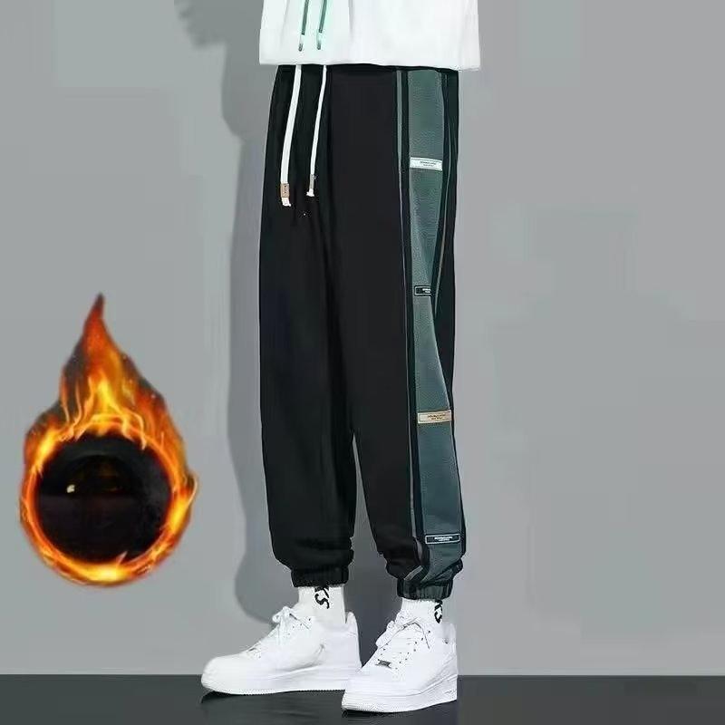 

Мужские осенне-зимние спортивные джоггеры на флисовой подкладке с манжетами, цветные блоки, свободного кроя, универсальные, повседневные, длинные XL